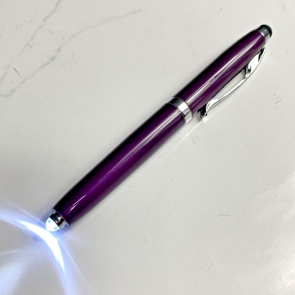 Adler Lexi 3-in-1 LED Lighted Tip Pen Stylus Purple Metal Ballpoint Black Ink - Picture 2 of 10